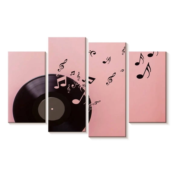 Elephant Stock Musical Vinyl Record Wall Art - Horizontal Multi Panel Canvas - Living Room Wall Decor - Music Multi Panel - Black And Pink Decor - 30" x 18"