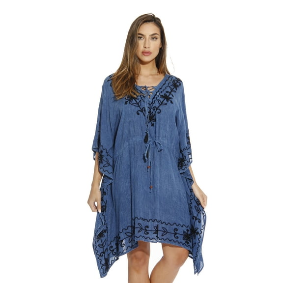 21679-WHTBLK-S Riviera Sun Caftan / Caftans for Women (Medium Denim / Black, 2X)