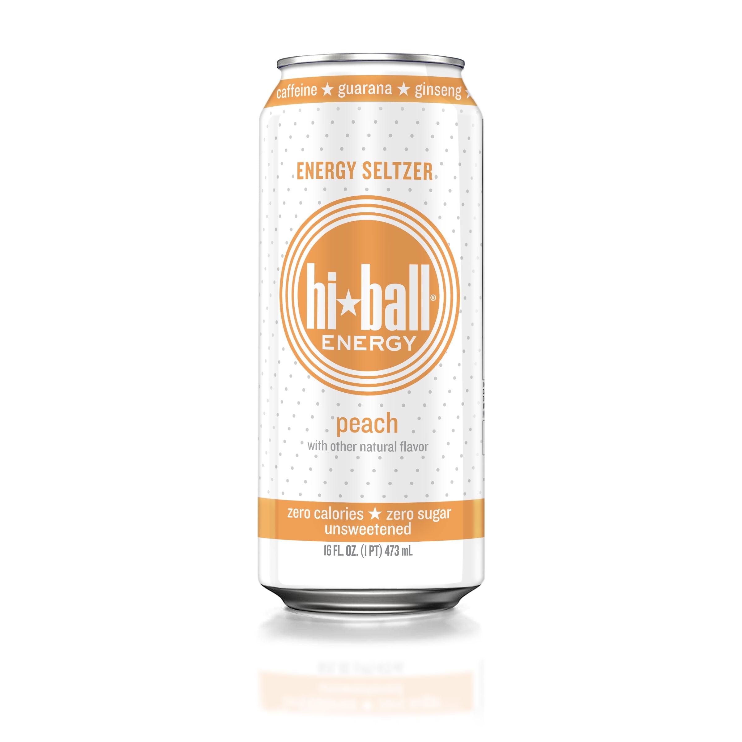 HiBall Clean Energy Drink, Zero Sugar Caffeinated Seltzer Water, Peach 16oz, USA, 12 pack