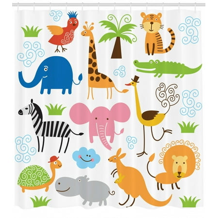 Animal Shower Curtain Cute Set Of Giraffe Elephant Zebra Turtle