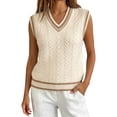 thumbnail image 3 of Breezora Womens College Style Fall Cable Knit V Neck Sweater Vest Ribbed Cropped Loose Sleeveless Layering Top, 3 of 9
