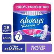 Always Discreet Adult Incontinence Pads for Women, Ultra Absorbent, Long Length, Postpartum Pads, 26 Count