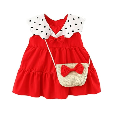 

kpoplk Girls Dresses Princess Polka Bag Baby Kids Dress Clothes Girls Dot Toddler Outfits Sleeveless Dresses for Baby Girls(Red 4-5 Y)