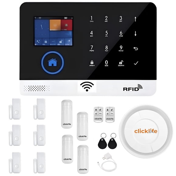 Kit de Alarma Inalámbrica Clicklife Blanco con 10 Sensores y Control de 100 Zonas para Casa y Negoci
