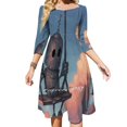 thumbnail image 1 of Robe à Encolure Carrée Météorologue Robe d'Été Douce Femmes Élégante Robe à Imprimé Licou Robots Nuages Mignons Rouille Swing, 1 of 5
