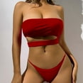 thumbnail image 6 of WREESH Womens Bandeau Bikini Sets Solid Color Swimwear Two-Piece Slim Swimsuit Bikini Straped Swimsuits Beach Bathing Suit Red, 6 of 6