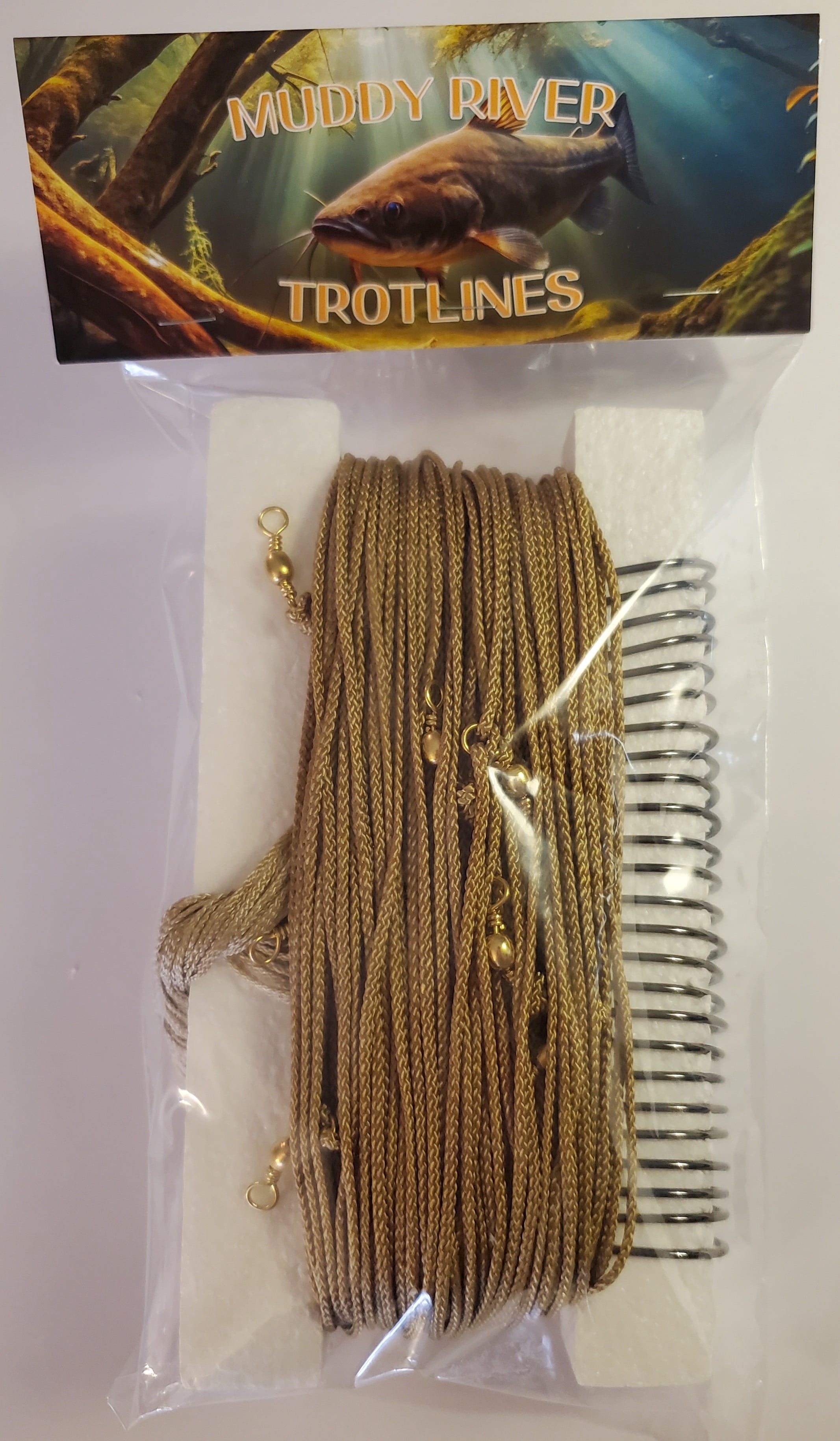 Muddy River Trotlines; Complete Trotline kit Includes: Mainline pre-rigged with Swivels, Leader Lines and Superb Quality Gamakatsu Circle Hooks
