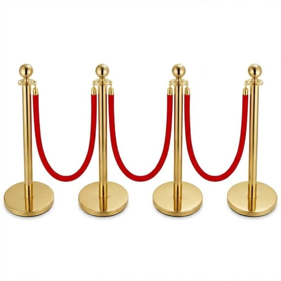 4-Pack Gold Stanchion Posts with 3 Ropes 5FT, Crowd Control Barriers for VIP Events Weddings