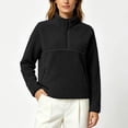 thumbnail image 4 of JGGSPWM Womens Quarter Zip Fleece Pullover Fuzzy Sherpa Jacket, Half Zip Mockneck Sweatshirt, Cozy Teddy Layering Tops Fall Winter Black XXL, 4 of 7