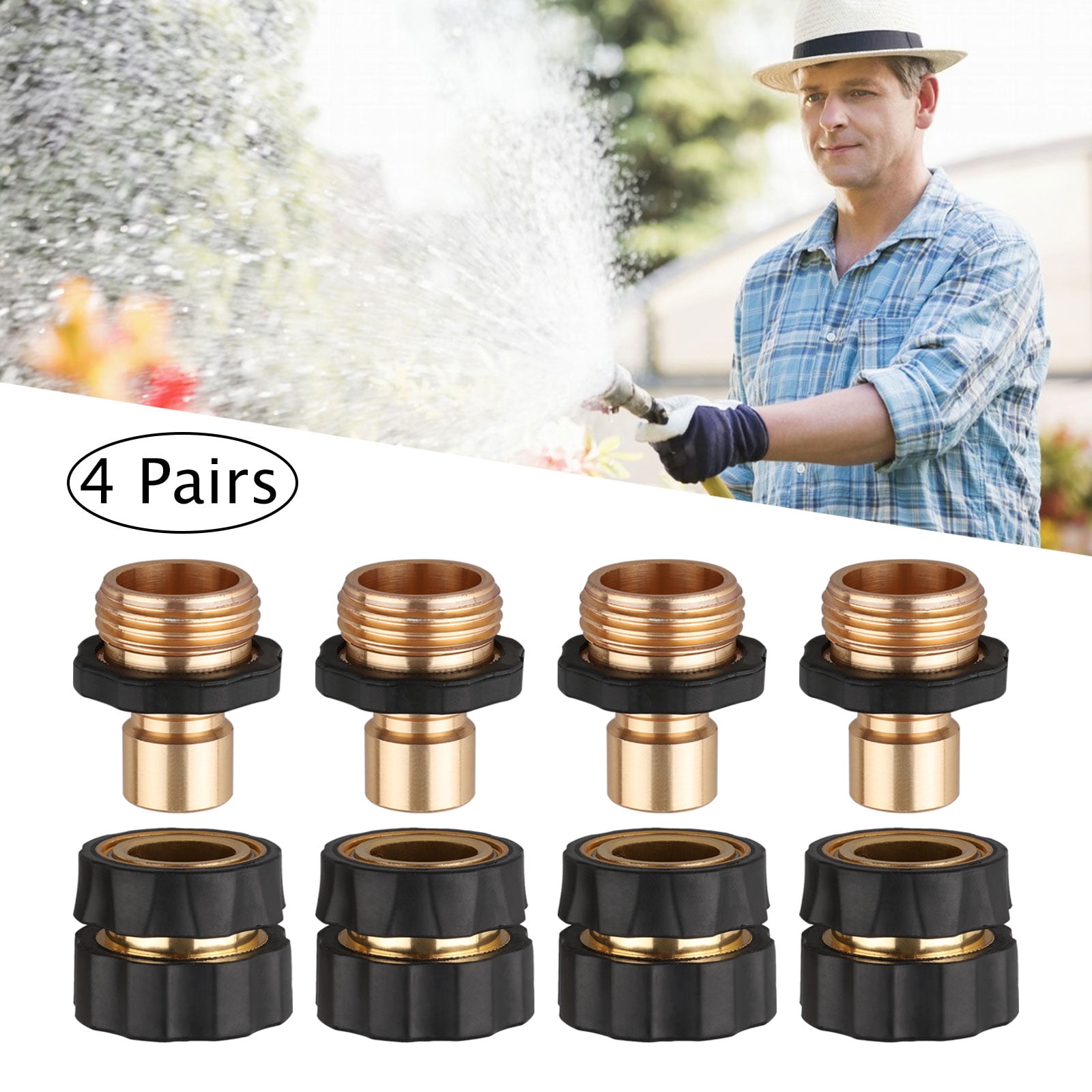 3/4" Brass Hose Connector Faucet Garden Water Pipe Quick Release Adaptor 4 Pair 