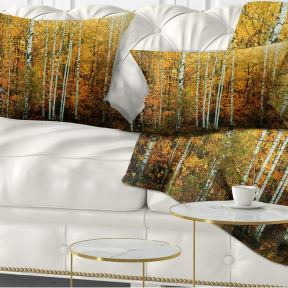 Designart Yellow Colorful Autumn Forest - Forest Throw Pillow - 12x20