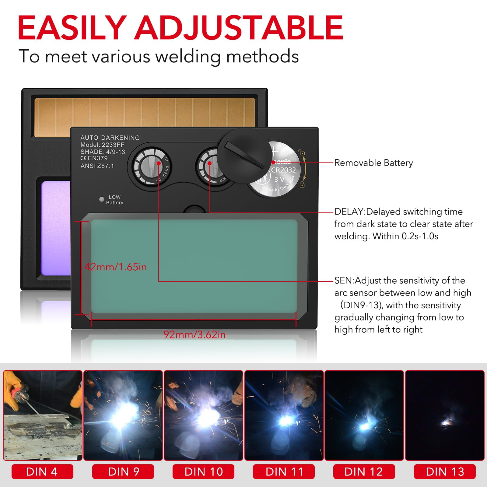 Welding Helmet Auto Darkening Welding Hood Solar Powered True Color Welder Mask 2 Arc Sensor Wide Shade 9-13 Welder Helmet with Grinding Cut for MIG TIG ARC