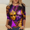 thumbnail image 2 of QATAINLAV 3/4 Length Sleeve Womens Mardi Gras Tops Sequin Print New Orleans Carnival Themed Tee Shirt Fat Tuesday Parade Blouse Multicolor XL, 2 of 6