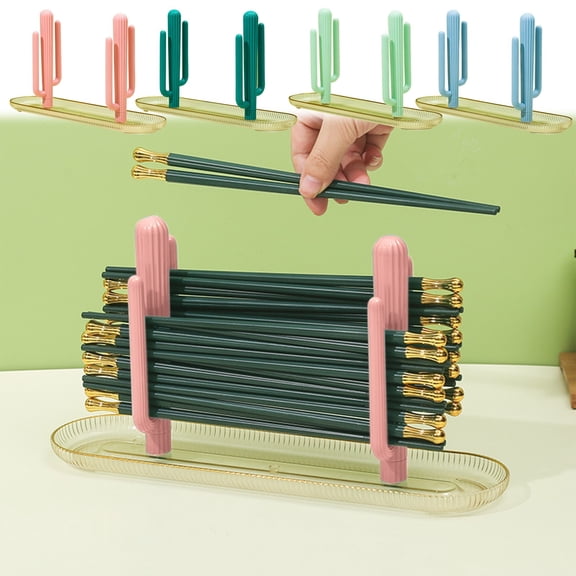 AYktou Rinseable Chopstick Organizer, Cactus Shaped Tableware Storage Rack Chopstick Holders, Stylish Draining Rack Kitchen Cutlery Racks for Chopstick Spoon Fork Countertop Organizer