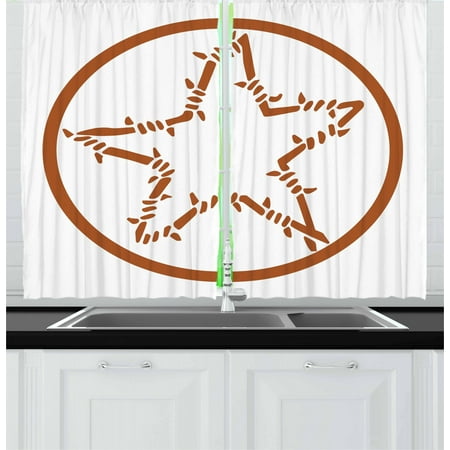 Texas Star Curtains 2 Panels Set Barbed Wire Style Star In A