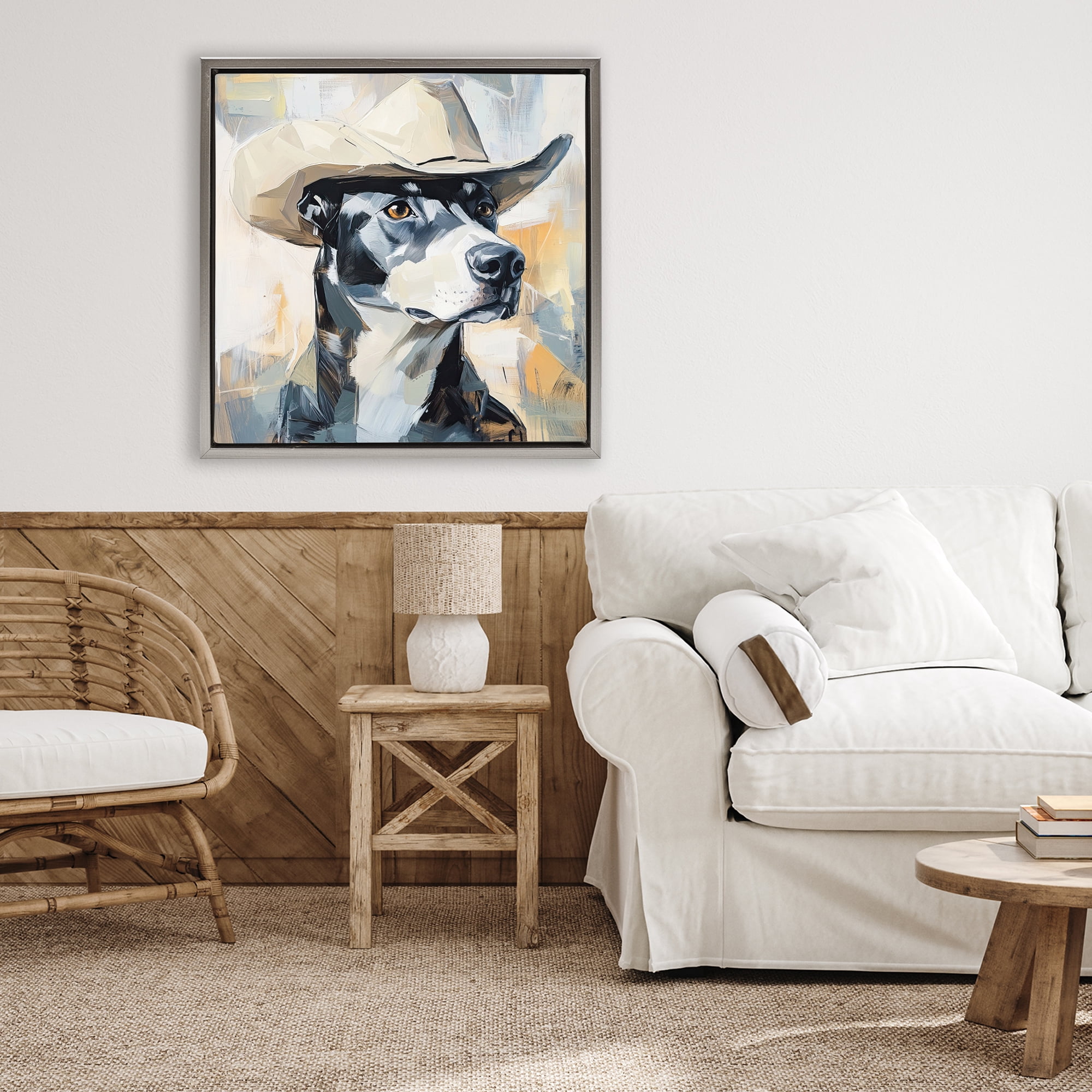 Stupell Industries Deputy Dog Cowboy Hat Gray Framed Floater Canvas Wall Art, design by Tina LeCour
