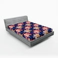 thumbnail image 2 of Ambesonne Retro Floral Fitted Sheet, Geometric Flower Motif, King Size, Dark Violet Blush and Ecru, 2 of 5
