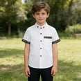 thumbnail image 2 of Boys Solid Short Sleeve Button Down Shirt, Classic Point Collar Casual Top for School, 2 of 5