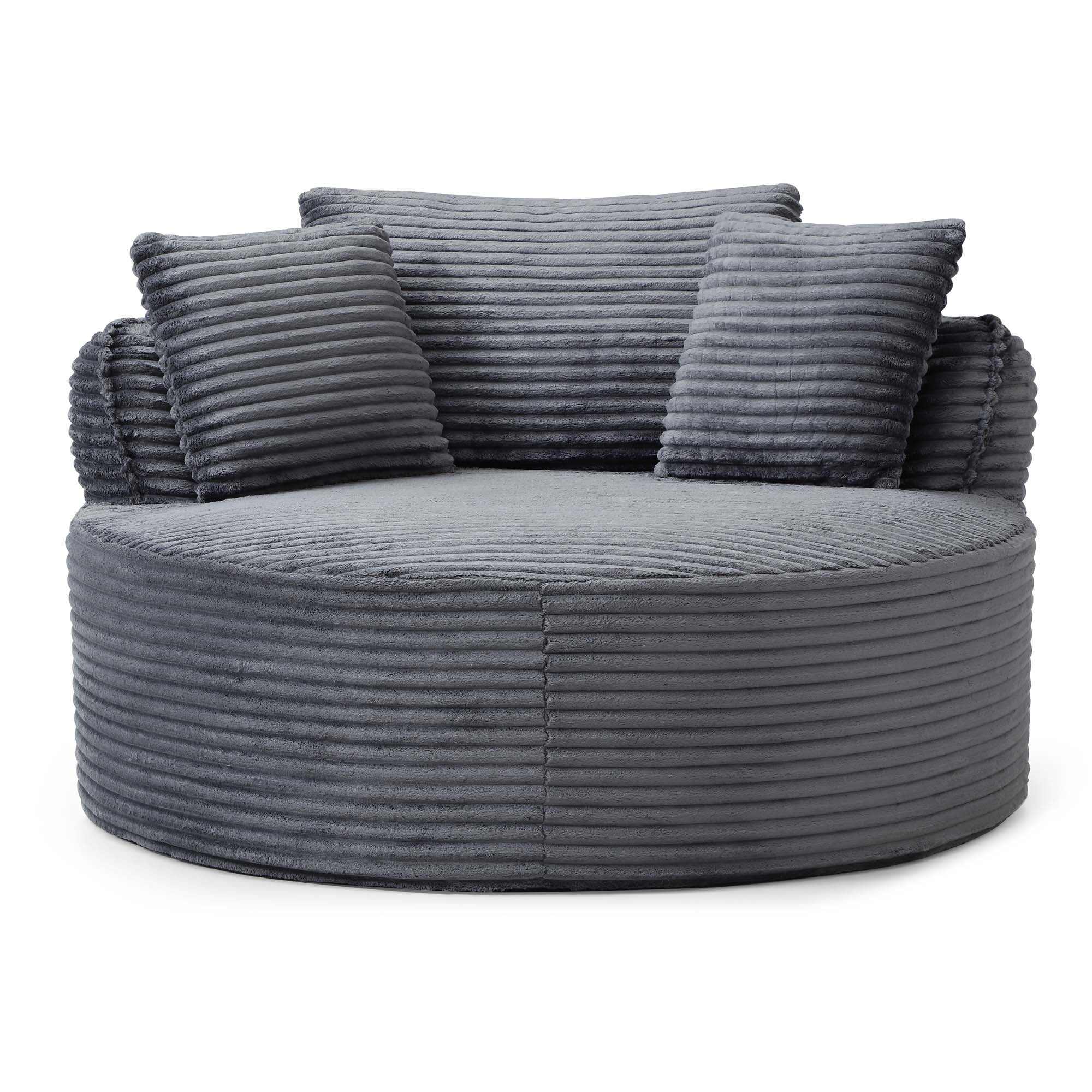 Miniyam 54" Corduroy Round Accent Chair, Boneless Design with Lumbar Support Pillows, Soft & Durable, Ready-to-Use(Grey)