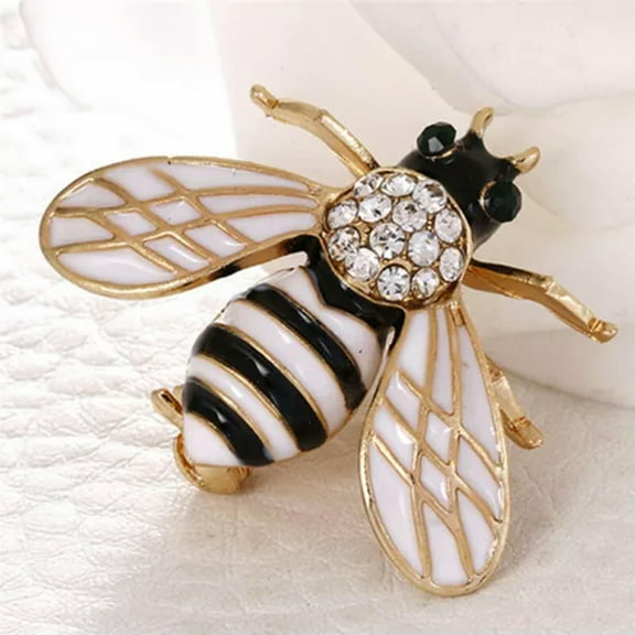 GKNET Very Realistic Bumble Bee Brooch Delicate Jewelry Insect Black Gold lapel Pin Broach= WY4-White
