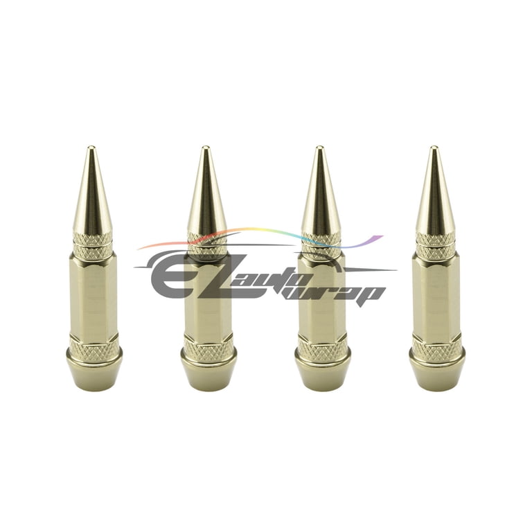 4-Pack Blue Long Spike Anodized Valve Stem Caps – Metal Threaded For Wheel Tires (TVC28)