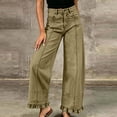 thumbnail image 3 of Ruohan Women's High Waist Ruffle Hem Wide Leg Denim Pants, Solid Color Seam Spliced Loose Fit Casual Jeans for Daily Wear, 3 of 6