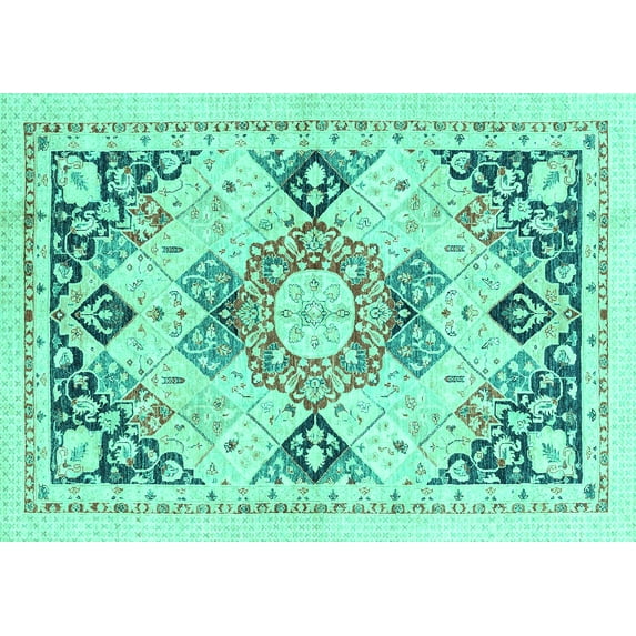 Ahgly Company Indoor Rectangle Abstract Turquoise Blue Modern Area Rugs, 5' x 7'