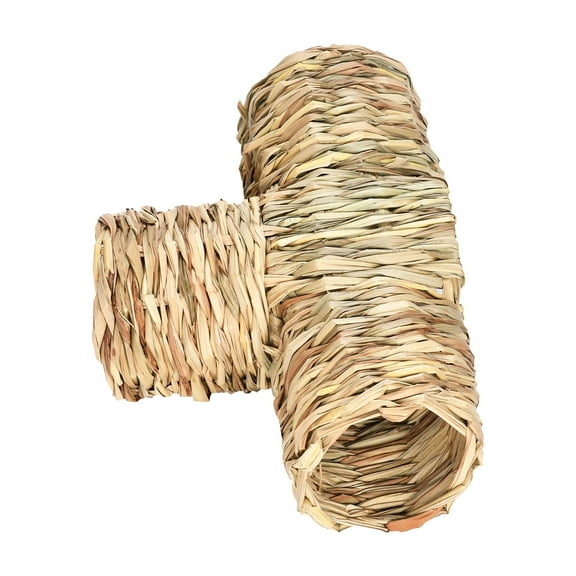 Tooyful Hamster Grass Tunnel Toy, Rabbit Tunnel Hideaway Bunny Toy, Nest Straw Tunnel Interactive Toy for Ferrets Rats, Chinchilla, Hedgehog Squirrel Three Ports