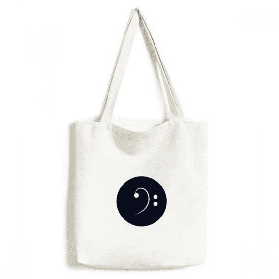 White Music Bass Clef Black Tote Canvas Bag Shopping Satchel Casual Handbag
