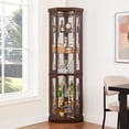 thumbnail image 3 of DEALTOPS Vintage Corner Curio Cabinet with Light Bulb, Lighted Glass Display Cabinet with Adjustable Shelves, Cherry, 3 of 9