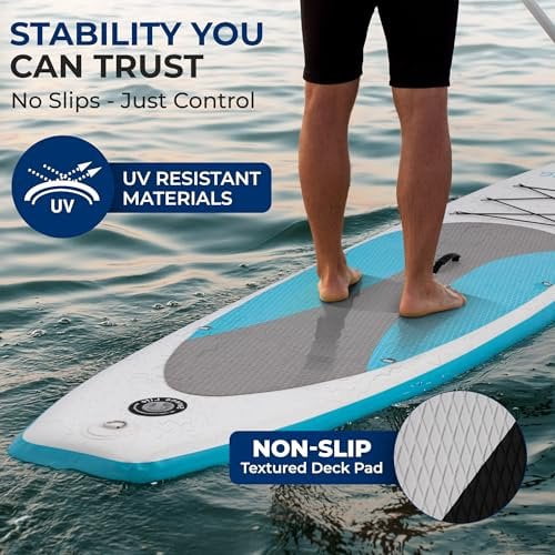 SereneLife 10 Inflatable Stand Up Paddle Board with Premium SUP Accessories, 32 Wide Stable Design, Non-Slip EVA Deck Pad for Adults, 275 lbs. Capacity