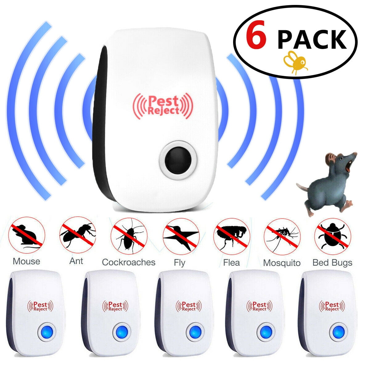 5x Electronic Ultrasonic Pest Reject Mosquito Cockroach Mouse Killer Repeller 