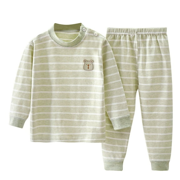 Fesfesfes Childrens Cute Bear Print Round Neck Long Sleeve Top and Elastic Waist Ankle Pants Set Soft Comfortable Kids Playwear Outfit for Boys Girls(Green#1,1-2 Years)