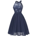 thumbnail image 2 of Vestido de fiesta con falda de columpio grande y cuello halter de gasa de encaje para mujer, vestido de fiesta de cóctel, vestido Vintage Wmkox8yi FGJ173, 2 of 5