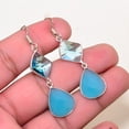 thumbnail image 3 of Chalcedony & Blue Topaz Gemstone 925 Sterling Silver Earring 2.15" E115, 3 of 4