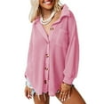 thumbnail image 2 of QQAMB Womens Waffle Knit Shacket Jacket Casual Long Sleeve Button Down Shirts Dressy Blouses Tops Pink 2XL, 2 of 6
