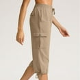 thumbnail image 3 of Women's Cotton Cargo Capris – High Waist Stretch Travel Pants with 6 Pockets, Lightweight Loose Fit Summer Trousers 2025, 3 of 7