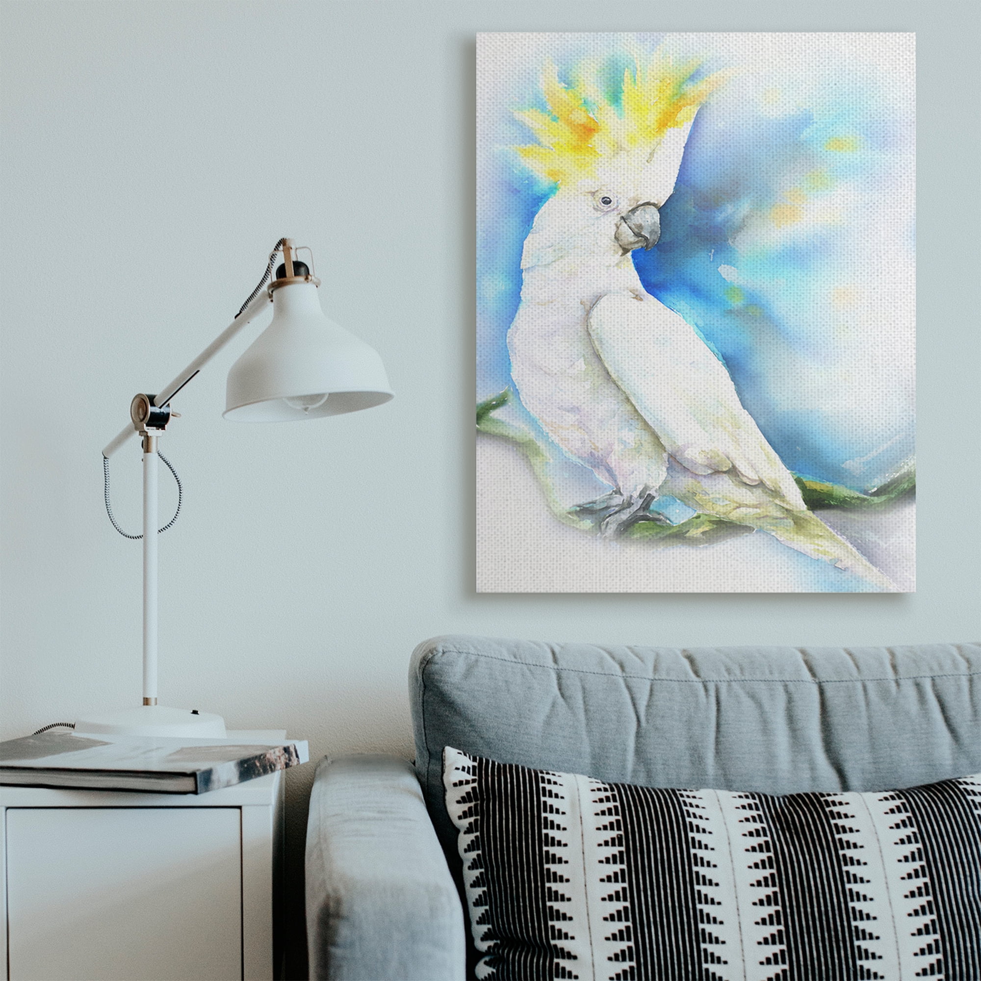 Stupell Industries Cockatoo Bird on Branch Over Vibrant Blue Canvas Wall Art, 36 x 48, Design by George Dyachenko