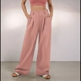 thumbnail image 4 of Pantalones de Traje Anchos para Mujer, Holgados, de Cintura Alta Elástica, Informales, Largos, Color Rosa, Talla S, 4 of 7