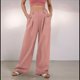thumbnail image 4 of Pantalones de Traje Anchos para Mujer, Holgados, de Cintura Alta Elástica, Informales, Largos, Color Rosa, Talla L, 4 of 7