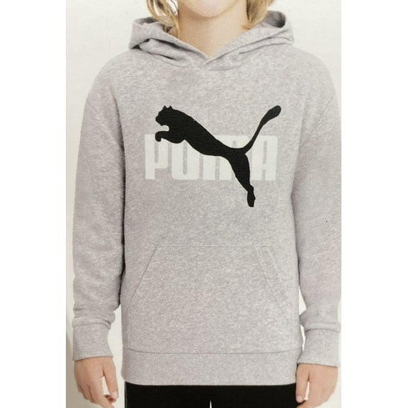 Puma Boys' French Terry Logo Pullover Hoodie, Gray XS 5/6