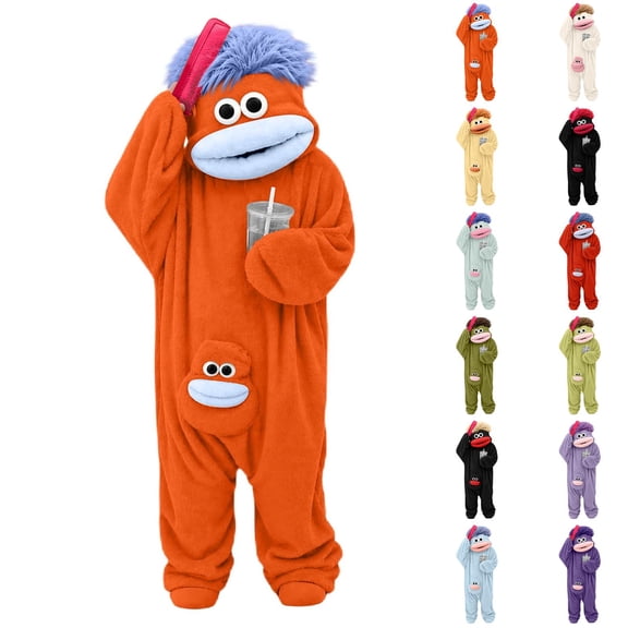 Big Mouth Monster Onesie Silly Monster Onesie Plush Onesie Pajamas Cozy Home Loungewear (Add Shoes and Comb) Red L