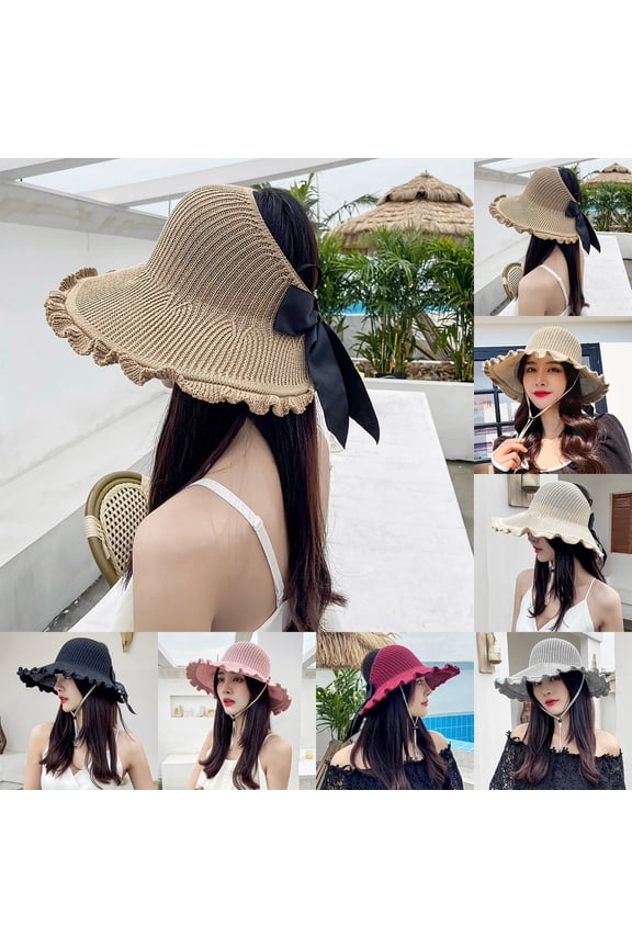 Pink Women's Bowknot Wide Brim Sun Hat Cotton and hemp Sun Protection Hat, Fishing Hat, Beach & Hiking Hat, Paddling One Size