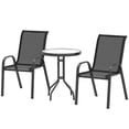 thumbnail image 1 of CoSoTower 3 Pieces Bistro Set, Small Patio Furniture Set with Stackable Mesh Chairs, Glass Table for Garden, Balcony, Black, 1 of 7