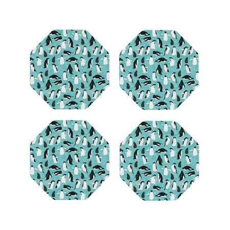 

Honeii Penguins Print Leather Coaster Set of 4 Ideal for Safeguarding Your Furniture from Drinks Spills and Effortless Cleanup-Octagon