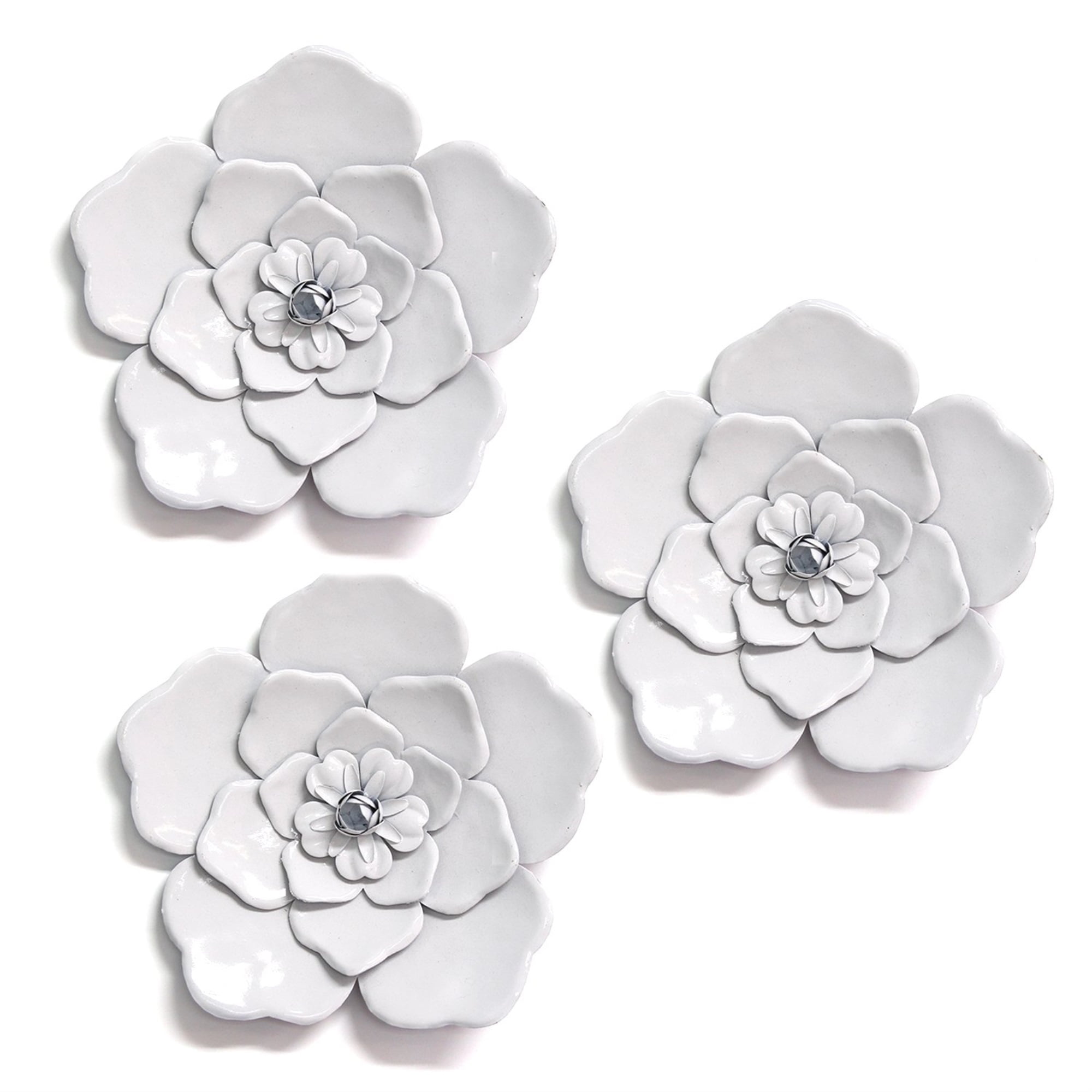 Stratton Home Decor White Metal Wall Flowers (Set of 3)