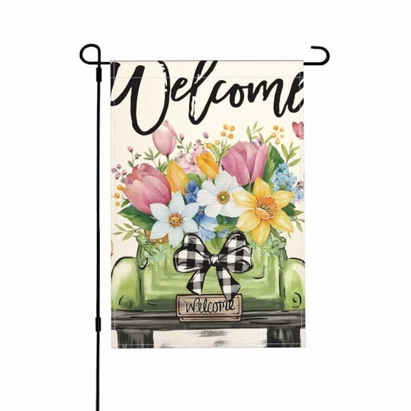 12x18 Inch Double Sided Tulip Garden Flag, Floral Spring and Summer Burlap Yard Flags, Seasonal Welcome Outdoor Decoration
