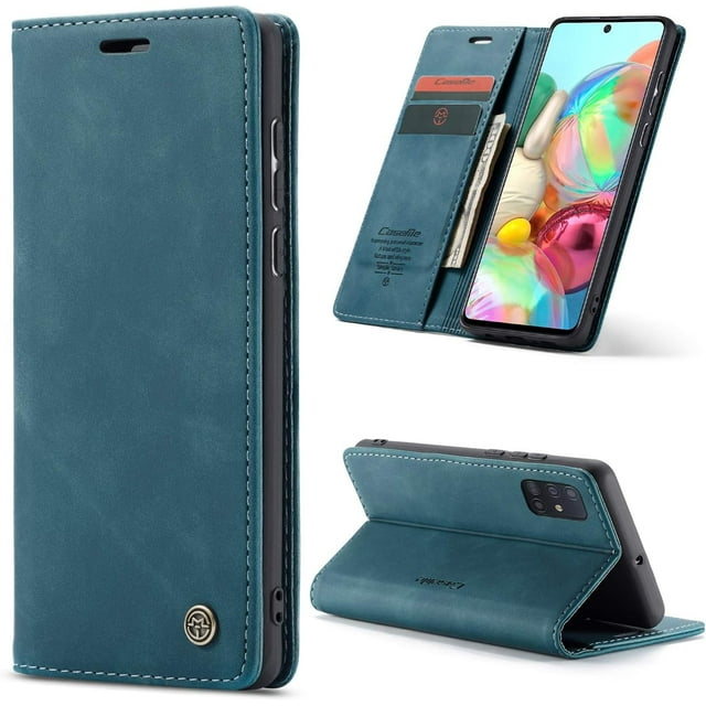 Funda de cuero para Samsung Galaxy A31, funda tipo cartera de cuero, diseño clásico con ranura para tarjetas y cierre magnético, funda plegable para Samsung Galaxy A31