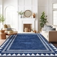 thumbnail image 2 of Hasoo Large Washable Rug 10' x 13' Area Rug for Living Room Modern Geometric Border Non Slip Neutral Indoor Decor Carpet, Blue, 2 of 6