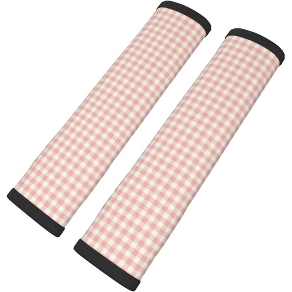 Powder Pink Gingham Cotton 2pcs Car Seat Belt Cover Pads, Shoulder Seatbelt Pads Cover, Safety Belt Strap Shoulder Pad for Adults and Children